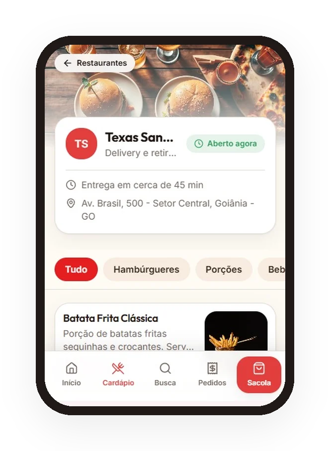 Tela do app Vumm Delivery